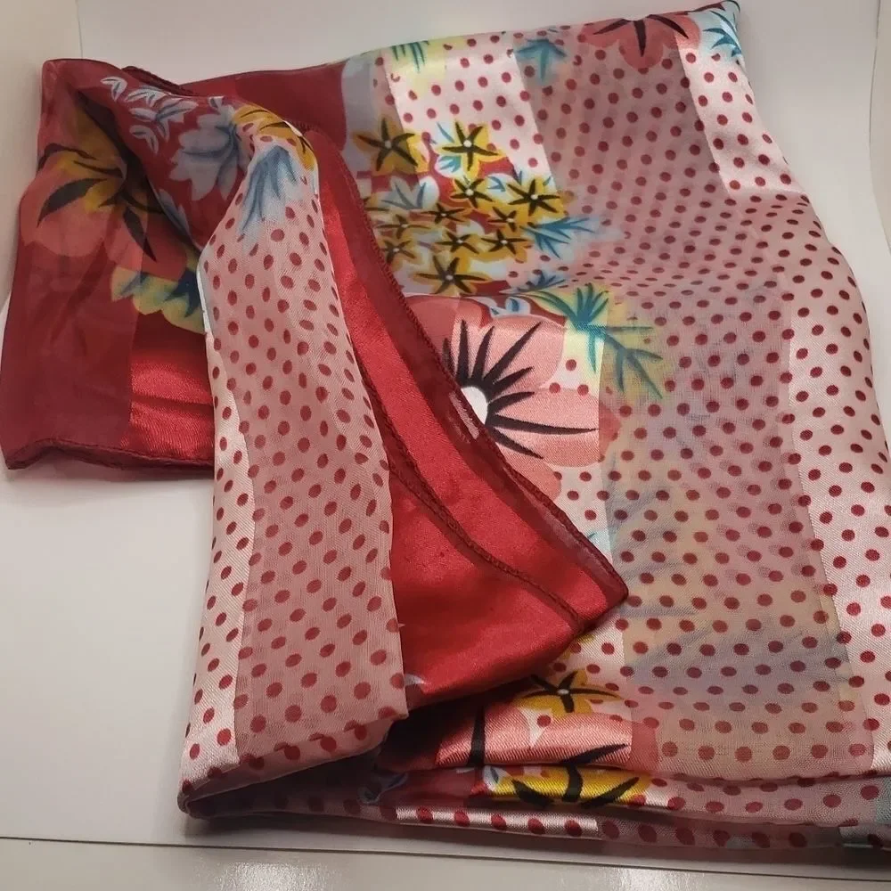 Red summer scarf floral polka-dot silk shawl wrap